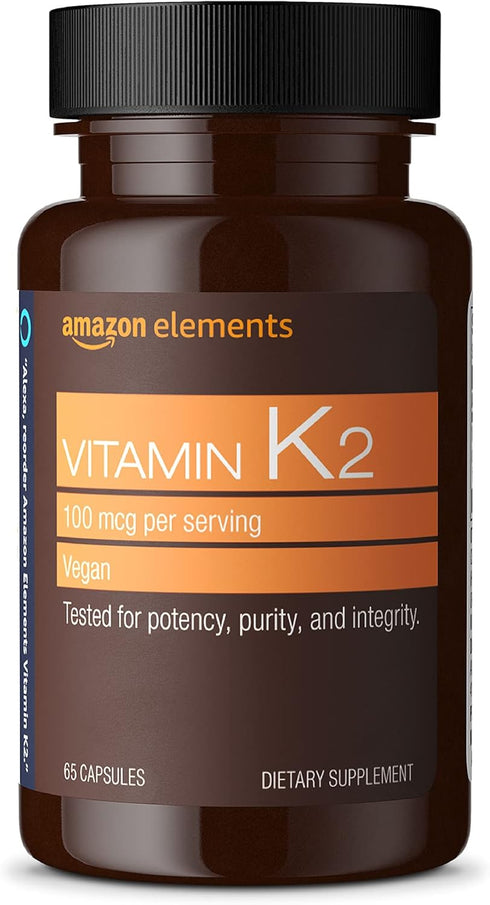 Amazon Elements Vitamin K2 100 mcg, Vegan, 65 Capsules, 2 month supply (Packaging may vary)...