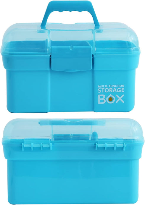Kinsorcai 11'' Plastic Storage Box with Removable Tray, Multipurpose Organizer and Storage Case for Art Craft and Cosmetic (Blue)...