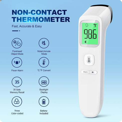 No-Touch Thermometer for Adults and Kids, Accurate Digital Baby Thermometer, Fever Alarm & Silent Mode, 2 in 1 Forehead & Object Mode...