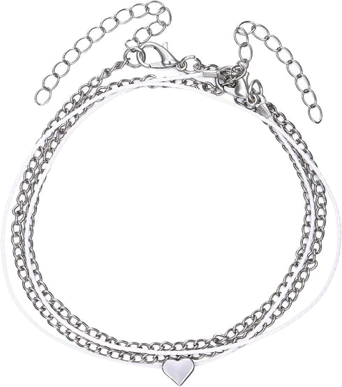 D.Bella Anklets Ankle Bracelets for Women Silver Initial Bracelet for Teen Boho Beach Double Chain Anklet Bracelet Jewelry Adjustable Size...