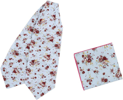Dan Smith Light Blue,Burgundy,Rosy Brown Long-Self Ascot Tie For Mens 53" Big And Tall Long-Self Cravat Necktie Pocket-Square Set Blue 100% Pure C...