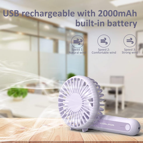 Handheld Fan,USB Rechargeable Mini Fan with 2000mAh Battery Operated Small Fan with 3 Adjustable Speeds,180°Rotation Foldable Fan for Office Deskt...