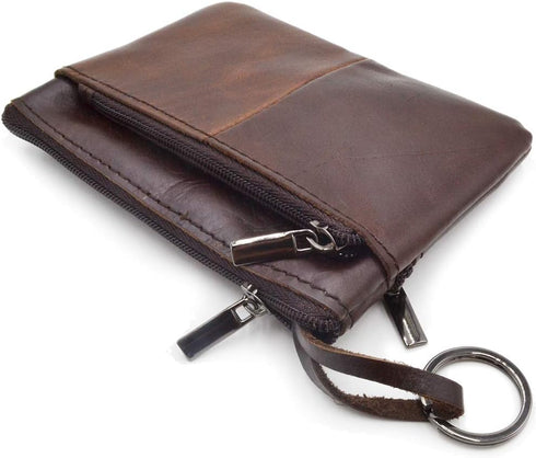 Women Genuine Leather Coin Pouch Zip Mini Purse Wallet Key Chain 3 Zipper...