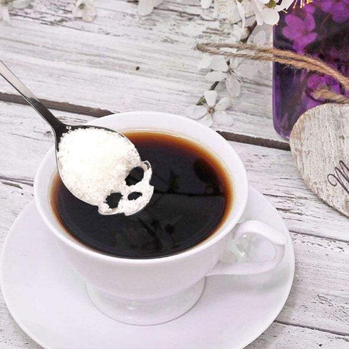 304 Stainless Steel Sugar Skull Tea Spoons Coffee Stirring Slotted Metal Spoon Set -Black 6 Pack...