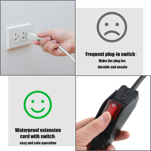 Weewooday 3 Prong Outdoor Extension Cord with Waterproof Switch 1875W Heavy Duty 14/3 SJT Cable Inline On/Off 15A 125V Grounded Outlets Plugs for ...