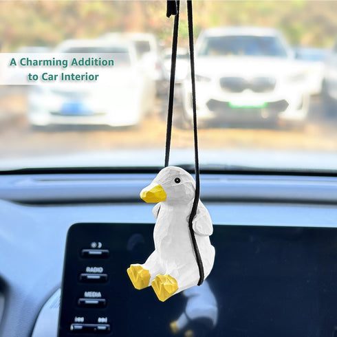 VIPbuy Handmade Wooden Swinging Duck Car Hanging Ornament - Cute Hand Carved Painted Wood Duck Figurine Car Mirror Hanging Accessories Decor Gifts...