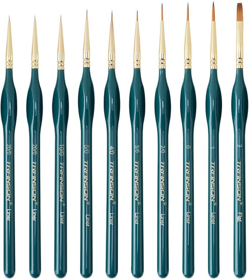 Transon 10pcs Fine Detail Miniature Art Painting Brush Set for Acrylic Watercolor Craft Rock Face Painting Green...