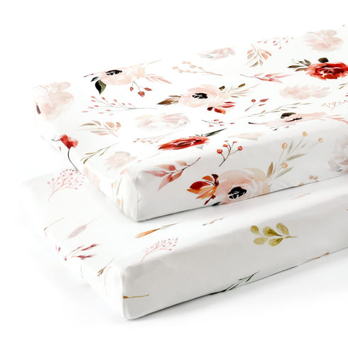 GRSSDER Stretch Ultra Soft Jersey Knit Changing Pad Cover Set 2 Pack, Change Table Pad Covers Fit 32"/34" x 16" Pads Safe and Snug, Pretty Waterco...