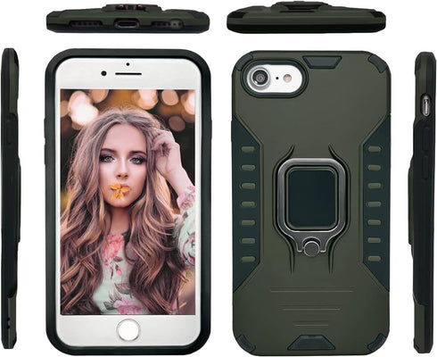 MODOS LOGICOS Case for iPhone SE 2022 / iPhone SE 2020 / iPhone 7 / iPhone 8 4.7”, Dual Layers Protective Case with 360 Metal Rotating Ring Kickst...