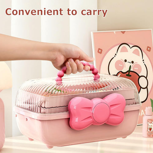 BALRAJ Cute Girls Hair Accessories Storage Box Bow Switch Organizer Box Jewelry Box, Plastic Hair Ties Holder Hair Clips Container Headbands Organ...