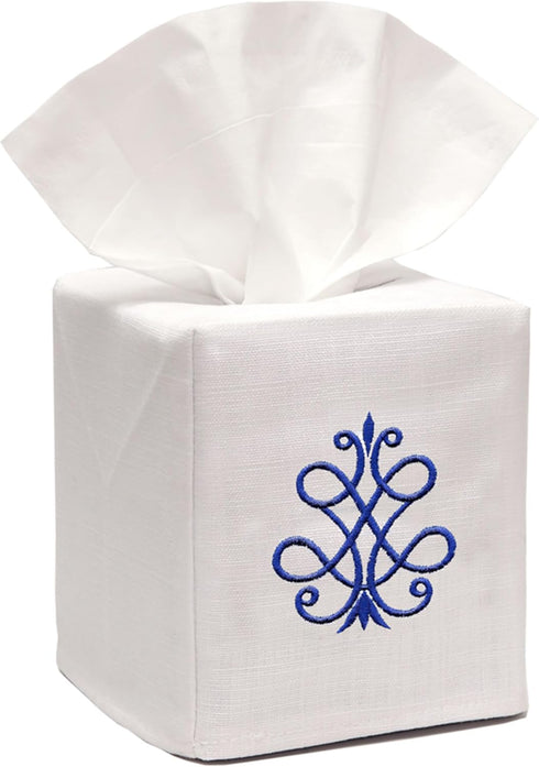 Jacaranda Living Square Tissue Box Cover, Linen/Cotton Fabric Tissue Holder, Decorative Cloth Tissue Cube Cover, Scrolls Design French Scroll (Chi...