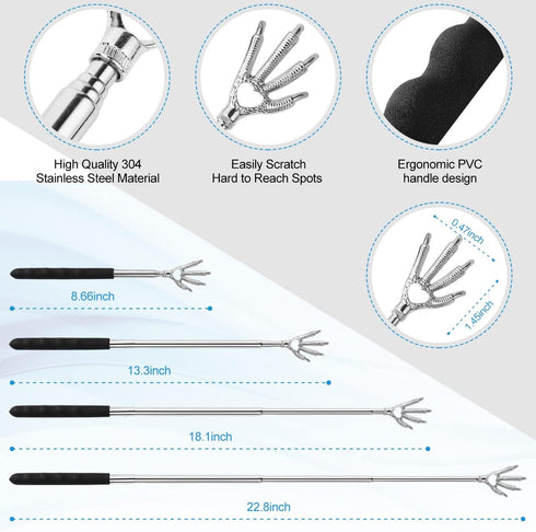 3 Pack Back Scratcher Metal Portable Telescoping with Rubber Handles, Extendable Back Massager Tool with Beautiful Box, White Elephant Stocking St...