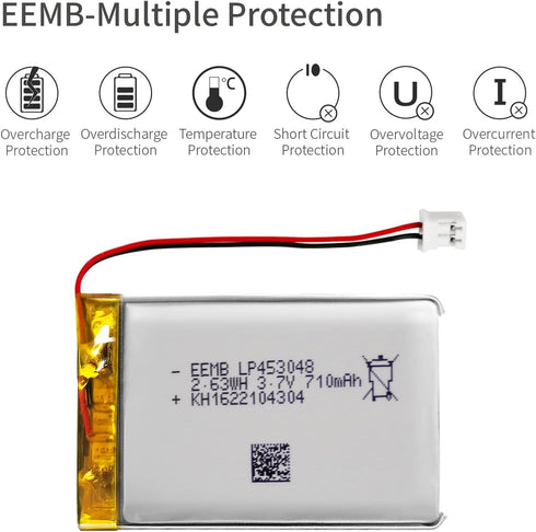 EEMB Lithium Polymer Battery 3.7V 710mAh 453048 Lipo Rechargeable Battery Pack with Wire JST Connector for Speaker and Wireless Device- Confirm De...