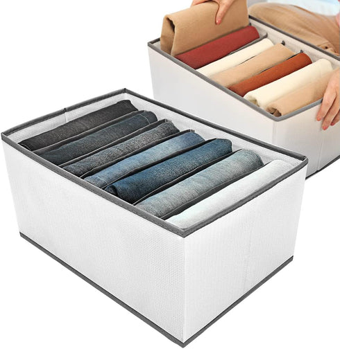 Wardrobe Closet Organizer and Storage for Clothes - 7 Grids Foldable Drawer Dividers Organizers for Jeans | Pants | Shirts | Leggings, Stackable C...