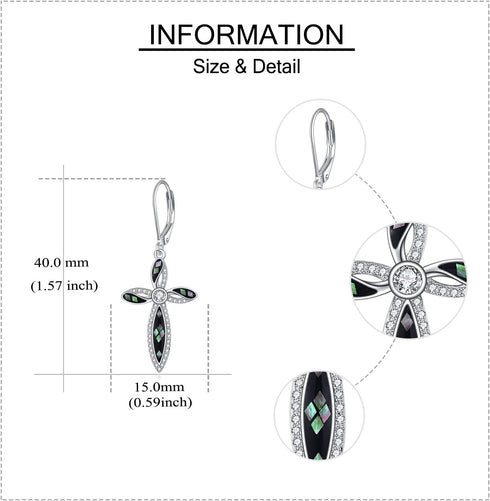 Cross Earrings 925 Sterling Silver Cross Dangle Drop Earring Gifts for Women...