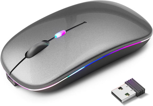 Wireless Bluetooth Mouse, Rechargeable LED Dual Mode Mouse (Bluetooth 5.2 and USB Receiver) Portable Silent Mouse,for Laptop/Desktop/Tablet(Grey)...