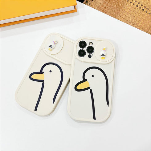 3D Cartoon Duck Slide Camera Protector Soft Phone Case Compatible with iPhone Case (White,iPhone 11 Pro Max)...