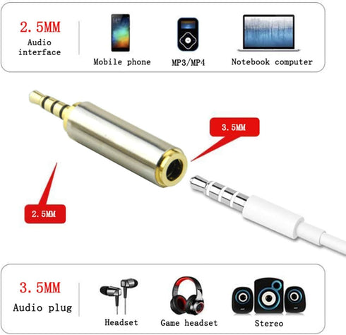 Adhiper 2.5mm Male to 3.5mm Female Audio Adapter Gold Plated Aux Auxiliary Plug Splitter 3 Ring Jack Support Converter Headphone Earphone Headset ...