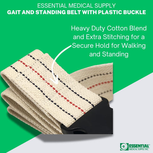 Essential Medical Supply Cotton Blend Walking Gait and Standing Belt with Secure Plastic Buckle, 72 Inch Length - Perfect for Elderly and Patients...