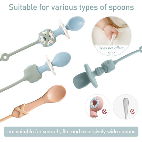 Toddler Utensils?Silicone Stretch Lids for Fork and Spoon,Holder Strap Food Grade Silicone Keep Fork and Spoon Off The Floor Great for Baby and Ki...