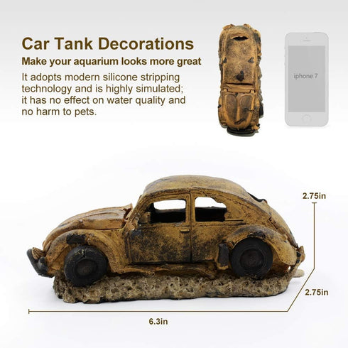 Boxtech Decorations for Aquarium, Aquarium Resin Ornament Decorations, Imitation Car Wreck for Air Bubble Stone Oxygen Pump Fish Tank...