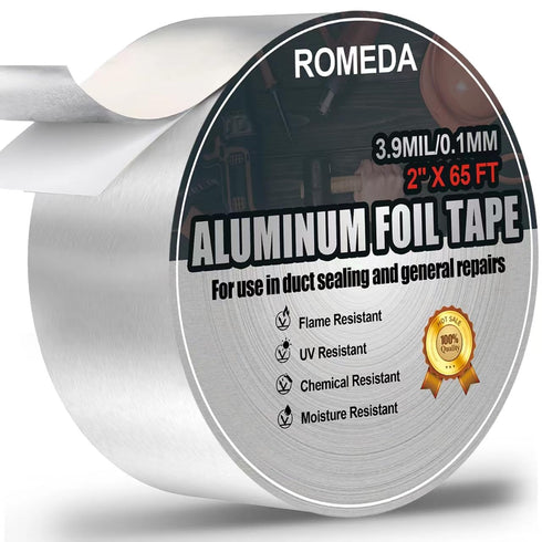 Romeda Aluminum Tape, 2 inch x 65 Feet Foil Tape (3.9 mil), Insulation Adhesive Metal Tape, High Temperature Heavy Duty HVAC Tape, Silver Tape Alu...