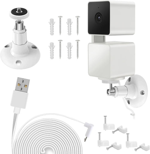 Wall Mount for Wyze Cam Pan V3 with 26FT Charging Cable, Wyze Mounting Kit Including 90 Degree Extension Charging Cable, 360 Degree Adjustable Ind...