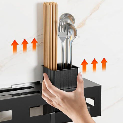 Wall Mount Utensil Rack, 15.7inch Stainless Steel Kitchen Knife Utensil Holder, Cookware Cutlery Holder Utensil Wall Shelf with Hooks for Spoons, ...