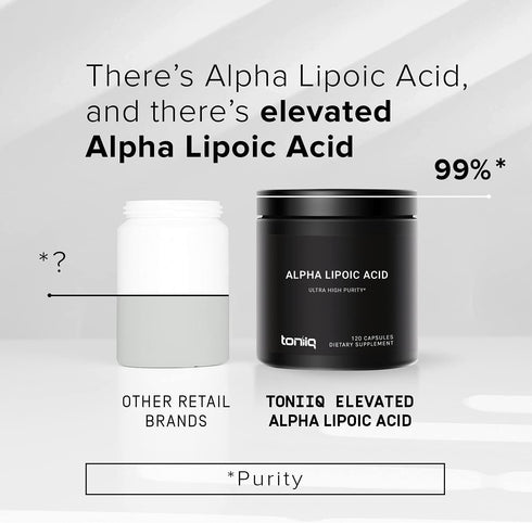 Toniiq 1000mg Ultra High Strength Alpha Lipoic Acid Capsules - Highly Purified 99%+ USP Standard - 120 Capsules ALA Supplement...