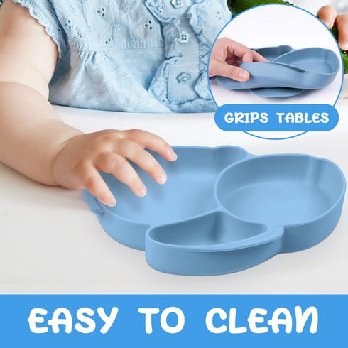 Vicloon Toddler Plates with Suction, Toddler Plates, 100% Food-Grade Silicone Divided Design, Non-Slip, Microwave and Dishwasher Safe...