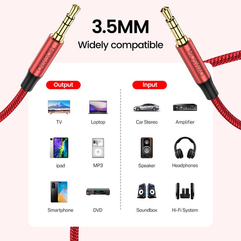 MOSWAG 1.64FT/0.5M 3.5mm Audio Aux Jack Cable to 3.5mm Aux Cable Male to Male Aux Cord Nylon Braided Stereo Jack Cord for Phones,Headphones,Speake...