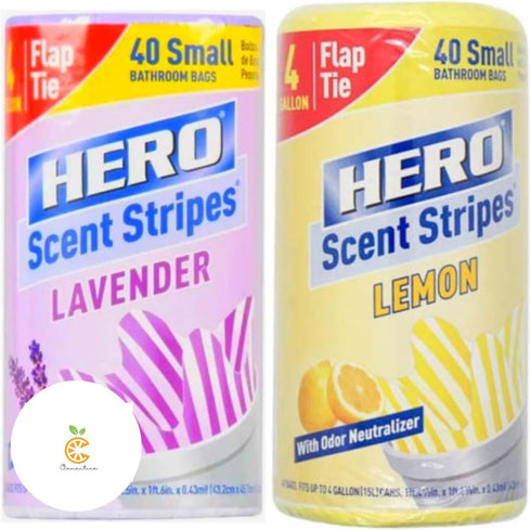 Hero Small Flap-Tie Trash Bags - 4 Gallon, Lavender & Lemon Scent, Bonus Clementine Sticker - 40 Count - Pack of 2 40 Count (Pack of 2)...