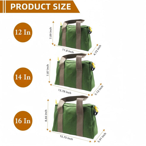 Canvas Wide Mouth Tool Bag, Heavy Duty Large Capacity Handbag, Portable Home Tool Organizer for Storage for Screwdrivers, Wrench, Plier, Nails, Pl...