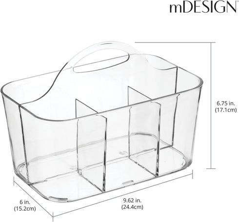 mDesign Plastic Cutlery Storage Organizer Caddy Bin Tote with Handle - Kitchen Cabinet Divided Pantry Basket for Forks, Knives, Spoons, Napkins, I...