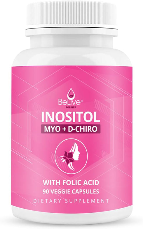 BeLive Myo-Inositol & D-Chiro Inositol Capsules - 90Ct I Inositol Supplement with Folic Acid Supplements for Woman, Optimal 40:1 Ratio (1)...