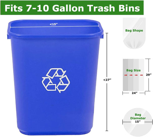 7-10 Gallon Clear Garbage Bags (110 Bags) 29" x 24" Extra Large Medium Kitchen Trash Bags Paper Shredder Bags Can Liners for Home and Office Bins,...