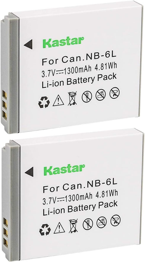 Kastar NB-6L Battery (2-Pack) for Canon PowerShot D10, D20, ELPH 500 HS, S90, S95, S120, SD770, SD980, SD1200, SD1300, SD3500, SD4000, SX170, SX24...
