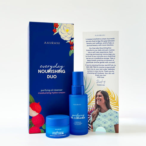 AAVRANI Everday Nourishing Duo - Purifying Oil Cleanser 1oz Hybrid Daily Cleanser Makeup Remover, and Moisturizing Hydra-Cream, Hydrating Daily Mo...