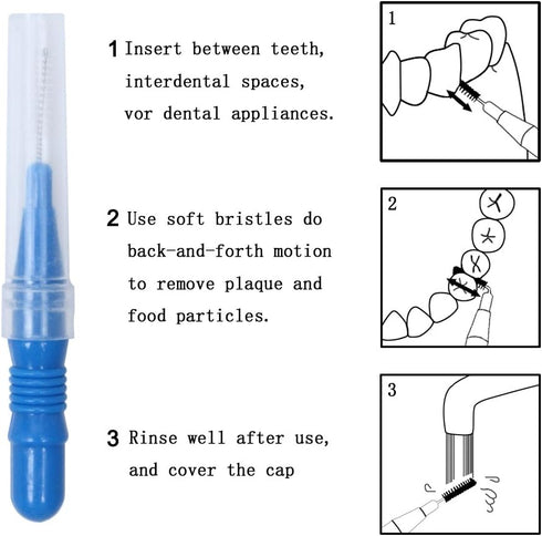 ewinever 50 Count Interdental Brush,Toothpick Tooth Flossing Head Oral Dental Hygiene Brush, Tooth Cleaning Tool (Red+Blue)...