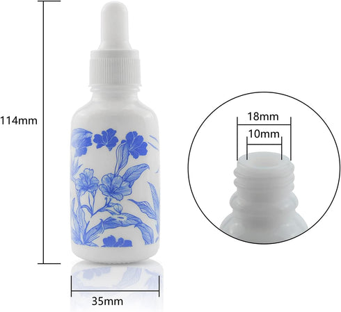 4 PCS 1 2/3oz (50ml) Blue and White Porcelain Ceramic Dropper Bottles Perfume Aromatherapy Cosmetic Container Essential Oils Sample Empty Dropper ...