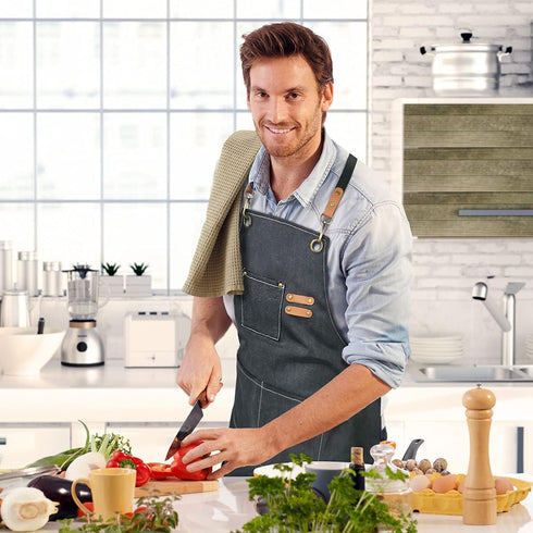 Chef Apron,Cross Back Apron for Women and Men,Cotton Canvas Apron with Adjustable Straps and Large Pockets,Kitchen Cooking Baking Bib Apron...