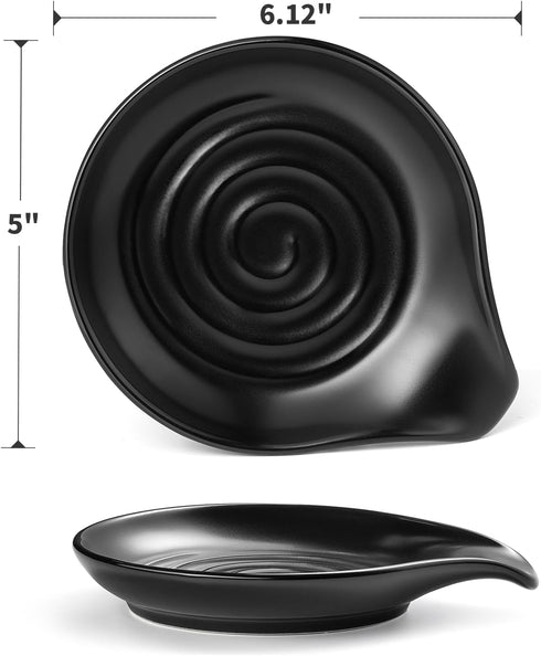 Spoon Rest for Stove Top, 6.1" Large Ceramic Spoon Holder for Kitchen Counter Decor, Heat-Resistant Cooking Utensil Rest, Coffee Spoon Holder, Bla...