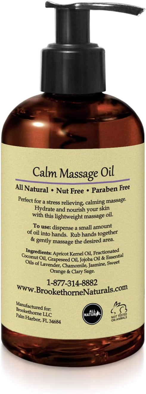Calm Massage Oil with Lavender & Chamomile Essential Oils to Relax Sore Muscles - for Massage Therapy & Home use – with Coconut, Grapeseed & Jojob...