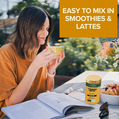 VAHDAM, Golden Milk Powder/Turmeric Ginger Latte Mix (100g, 40 Cups) Caffeine-Free | Powerful Curcumin, Turmeric Powder & Ginger | Brew Hot/Iced T...
