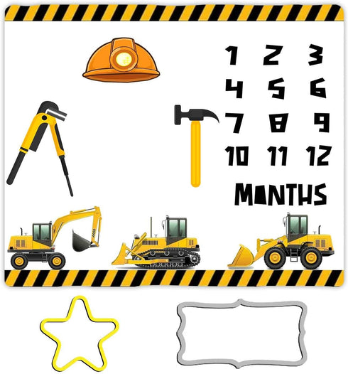 Construction Vehicle Baby Monthly Milestone Blanket, 48x40in Hard Hat Tool Hammer Blanket Soft Flannel for Nursery Newborn Gift Baby Shower,Baby G...