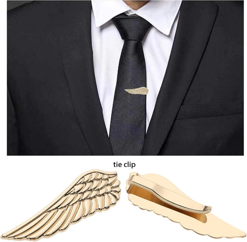4PCS Tie Clips Necktie Bar Pinch Clasps 4 Patterns Wing & Key & Sunglasses & Eyeglasses Men Tie Accessories for Men Boys Father Husband Lover...