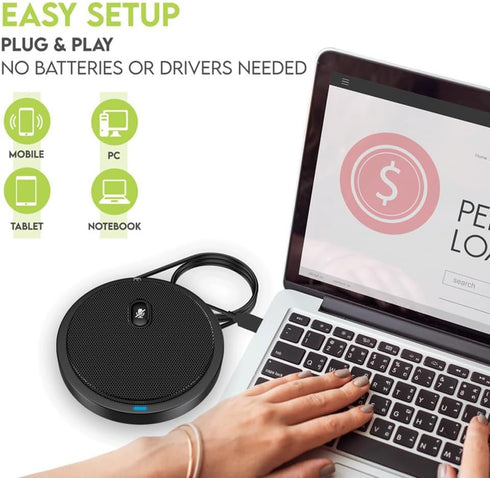 Conference USB Microphone, Computer Desk Mic with Mute Button and LED Indicator, Plug & Play Omnidirectional PC Laptop Mics for Online Meeting,Cla...