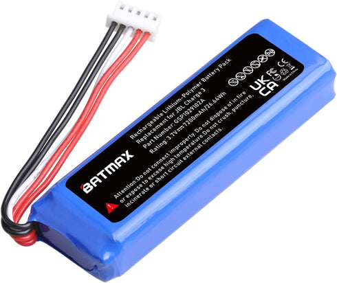 Batmax 3.7V 7200mAh Battery GSP1029102A for JBL Charge 3...
