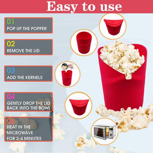 The Original Microwave Popcorn Popper, Silicone Popcorn Maker Collapsible Bowl BPA -Free, Hot Air Popcorn Maker, No Oil Required (Red, 1)...
