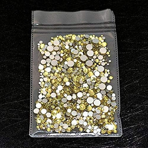 AD Beads 1440 Pieces Mixed Size No Hotfix Glue on Quality Glass Flatback Rhinestones Round Crystal Gems (12 Jonquil)...